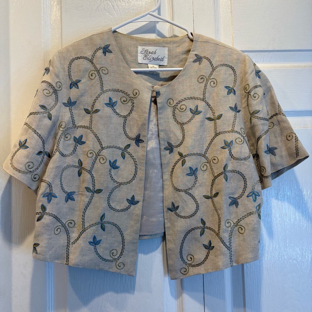 Vintage Sarah Elizabeth Tan Embroidered Cardigan - Size 12